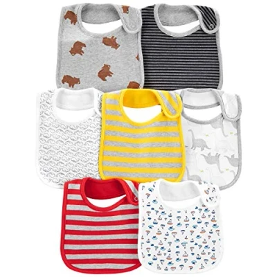 Imagen de Simple Joys by Carter&#039;s 7 Pack Teething Bibs Juego de Accesorios Invierno, Oso/Dinosaurio/Rayas, Talla única (Pack 7) Unisex bebé