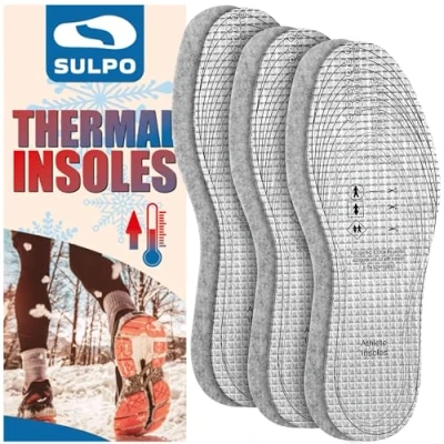 Imagen de SULPO 3 pares Plantillas de invierno hombre y mujer calientes fieltro 6 mm térmicas Para los días fríos cortar a medida 32 46 EU