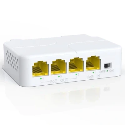Imagen de YuanLey 4 Puertos PoE Extender Gigabit con 3 out, IEEE 802.3af/at Mini Canales Repetidor 1000Mbps, Muro y Carril DIN Montar Passthrough Amplificador/Booster, Plug and Play