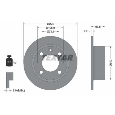 Imagen de TEXTAR 92059700 Disco de freno 224 9 04/05 108 macizo sin perno sujeción rueda, buje rueda CITROËN: Xantia Hatchback