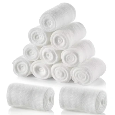 Imagen de Vendas de gasa 10 cm x 4,5 m, suaves, transpirables, elásticas, para heridas, cuidado 12 rollos