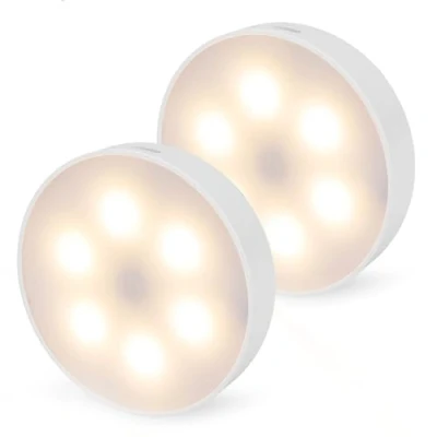 Imagen de Brendz iluminación LED redonda para armario, control táctil, recargable por USB C, regulable, magnética, 2 unidades, 3 temperaturas de color, batería lámpara LED, escaleras