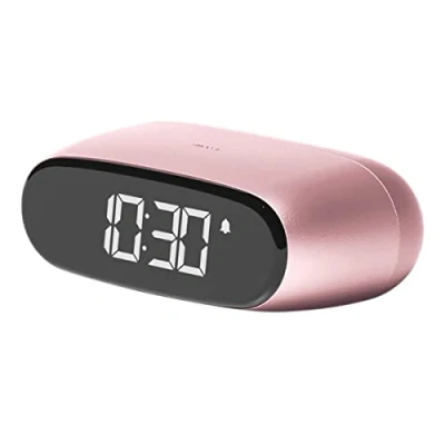 Imagen de Lexon MINUT Mini Despertador Compacto con Pantalla VA LCD Pure Black, Control Táctil, Función Snooze y Retroiluminación, Batería Recargable, Acabado Aluminio Rosa