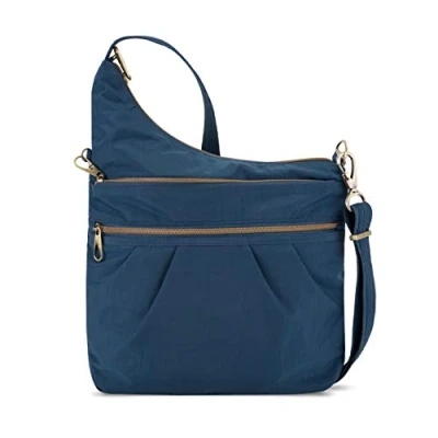 Imagen de Travelon Bolso cruzado antirrobo con 3 compartimentos para mujer, talla única, Océano, 13.75 x 11.5 3, Bandolera