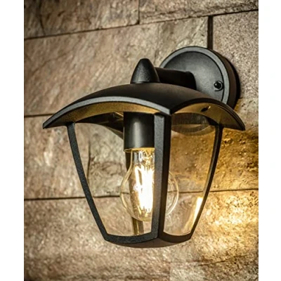 Imagen de CGC Lighting Aplique de exterior, color negro con difusor transparente LED IP44 E27 (Plumón grande negro)