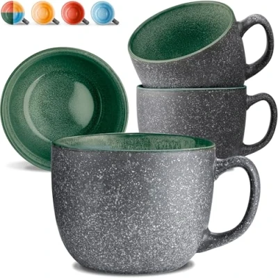 Imagen de Cosumy Set de 4 Tazas Café Grandes 350ml Cerámica Juego Moderno Gres Grueso con Esmalte Reactivo Hecho a Mano Mantiene el Calor por Más Tiempo (Verde)