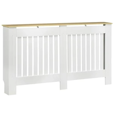Imagen de HOMCOM Cubre Radiador 152x19x83 cm Cubierta de MDF con Dispositivo Antivuelco Diseño Moderno para Sala Estar Dormitorio Blanco