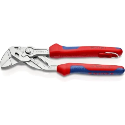Imagen de Knipex Tenaza llave alicate y en una sola herramienta cromado, con fundas multicomponentes, integrada para colocar un dispositivo de protección anticaídas 180 mm 86 05 T