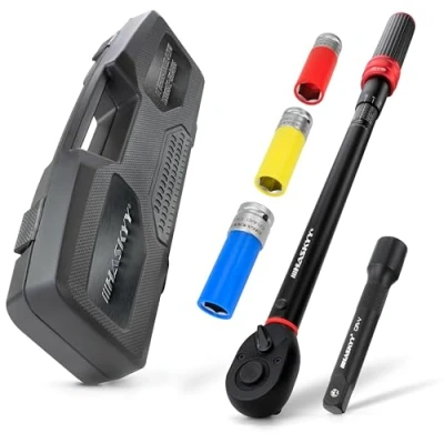 Imagen de HASKYY Llave dinamométrica de 1/2&quot;, 40 220 Nm, insertos suaves SW 17, 19, 21 mm, incluye adaptador extensión par torsión para motocicleta, coche, quad industrial
