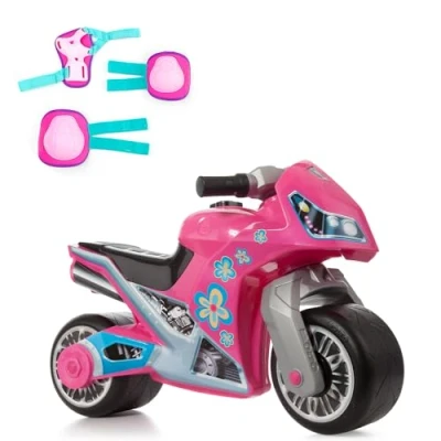 Imagen de MOLTO Moto Correpasillos Cross Rosa + Protecciones Corre Pasillos para Todo Tipo de Terrenos Juguetes Seguros y Resistentes Fomenta el Sano Desarrollo Niños Niñas 18 Meses