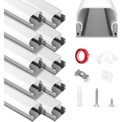 Imagen de HOMMAND Perfil aluminio Tira LED, 10 Pack 1m de para LED Forma U Altura añadida, Canal con Conector Esquina, Adhesivo, Tapas finales, Clips Montaje