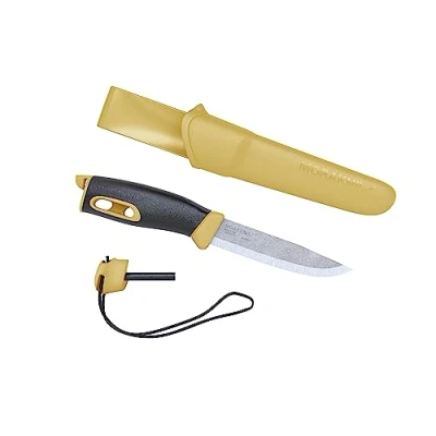 Imagen de Morakniv Companion Spark Cuchillo de hoja fija acero inoxidable con funda y arrancador fuego, 3.9 pulgadas, amarillo