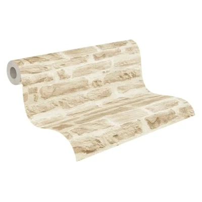 Imagen de A.S. Création Papel Pintado de Vinilo Pared Aspecto Piedra en Beige y Crema para Diferentes Habitaciones 10,05 m x 0,53