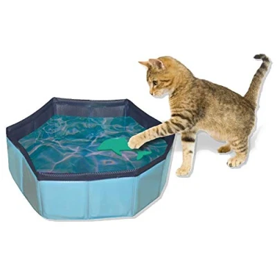 Imagen de Croci Piscina Plegable para Gatos, Parque Infantil Gatos al Aire Libre, Bañera con Juguetes, Tamaño 30 x 10 cm
