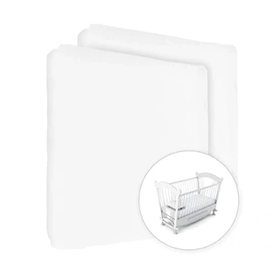 Imagen de 2X sábana Bajera Ajustable para colchón de Cuna bebé 90 x 50 cm, 100% algodón (Blanco)