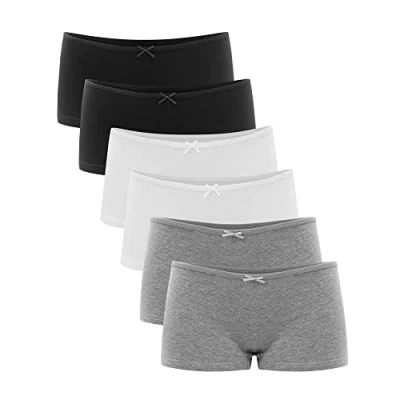 Imagen de Libella® Bragas Mujer Algodón Cómodo elástico Suave Culotte Shorts (Pack de 6) Negro Blanco Gris S