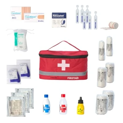 Imagen de FERRETELIX Botiquin neceser REFLECTANTE ROJO primeros auxilios con dotacion 26 cm x 14 Completo Emergencia, Para Viaje y Acampada, Hogar, Coche, Supervivencia, Excursión, Montaña