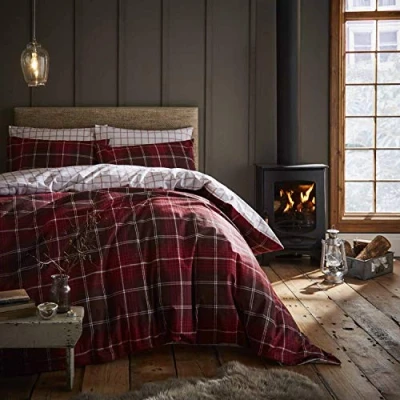 Imagen de Catherine Lansfield Tartan Check Red Juego de Funda nórdica 160 x 200 + 50 80 cm