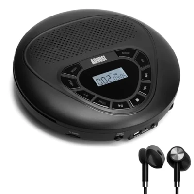 Imagen de August SE10 Reproductor de CD portátil y Recargable, con Altavoz, antigolpes, MP3 Pantalla LCD, Disco, Micro SD, Ecualizador, Cable AUX para Adultos niños