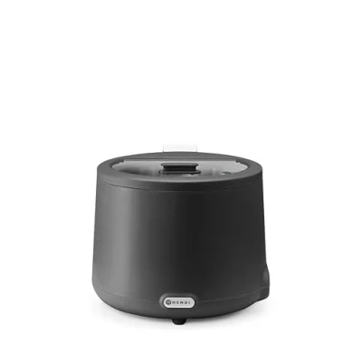 Imagen de HENDI Hervidor de sopa, UNIQ, calentador servidor exhibidor buffet, eléctrico, sistema Baño María, redondo, 8L, 220V, 500W, ø366x(H)325mm, acero inoxidable, aluminio, PP, negro