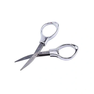 Imagen de Tijeras plegables Mini portátiles de acero inoxidable Llavero plegable pesca Paquete tarjetas blíster viaje (Plata)