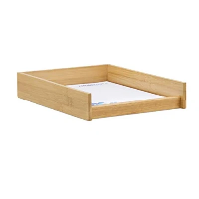 Imagen de 2 Bandejas para Documentos de Oficina, DIN A4, Organizador Escritorio, Plano, 6x25x33 cm, Bambú, Marrón