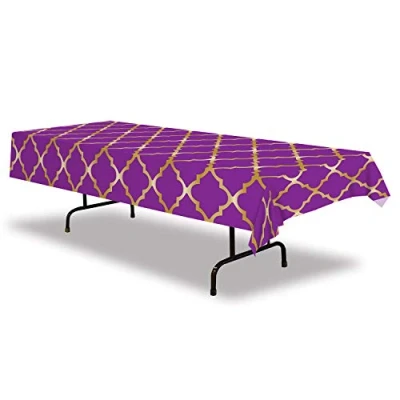 Imagen de A Beistle Creation 2 Piece Plastic Rectangular Arabian Nights Theme Manteles de Mesa celosía Moroccon, Morado/Dorado