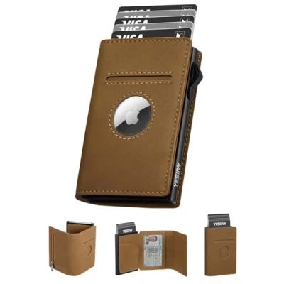 Imagen de YESIIW Airtag Wallet, Kartenetui Herren mit Münzfach und RFID Schut, Portmonee Smart Wallet für 10+ Karten, Geldbörse Klein AirTag* Fach, Braun Slim Wallets for Men