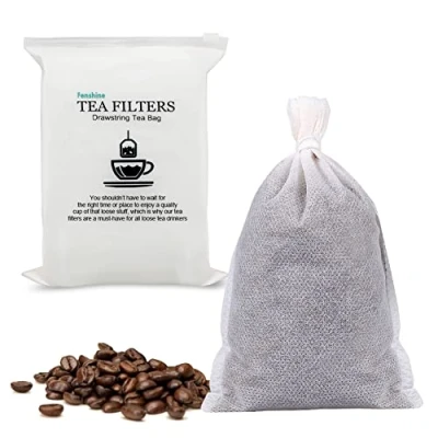 Imagen de 100 400 bolsas desechables de filtro té, algodón, vacías, con cierre cordón, para hojas sueltas (9 x 7 cm)