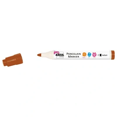 Imagen de KREUL 16329 PorcelainPen Easy marrón, Ancho de Trazo Aprox. 1 3 mm, con Punta Pincel dimensionalmente Estable, para Pintar y Decorar Vidrio, Porcelana cerámica esmaltada, Brown, Medium