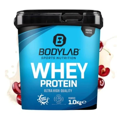 Imagen de Bodylab24 Whey Protein Powder Cereza Yogur 1kg, polvo rico en proteína para músculos más fuertes, la de suero puede promover construcción músculo, con 80% proteína, sin aspartamo