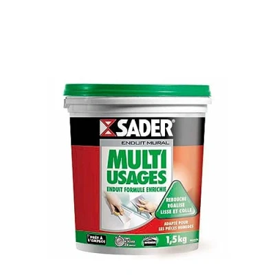 Imagen de Sader Revestimiento de pared en pasta multiusos, rellena, ecualiza, alisa y pega, para interiores exteriores, cuartos húmedos especiales, cualquier soporte, 1 maceta 1,5 kg, blanca