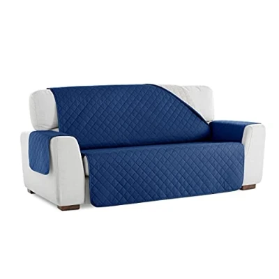 Imagen de S &amp; T Funda Cubre Sofá Reversible. Protector de Acolchado Antiácaros Fabricado en España Poliéster 100% (4 Plazas, Azul)