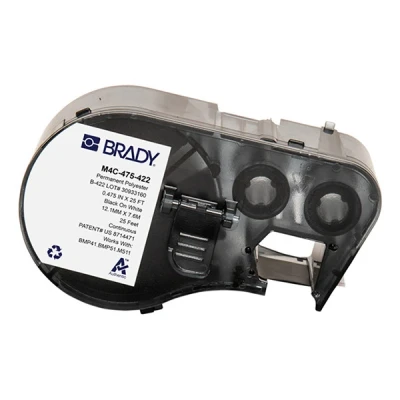 Imagen de Brady M4C 475 422 etiquetas de poliéster negro sobre blanco 12,07 mm x 7,62 m (original)