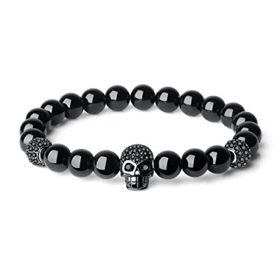 Imagen de COAI Pulsera Elástica para Hombre de Turmalina Negra Piedra Natural con Amuleto Cavalera