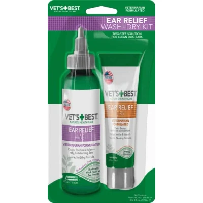 Imagen de Vet&#039;s Best Kit de Limpiador oído Perro, Lavado Alivio Multi síntoma y Tratamiento seco, sin Alcohol 236 ml