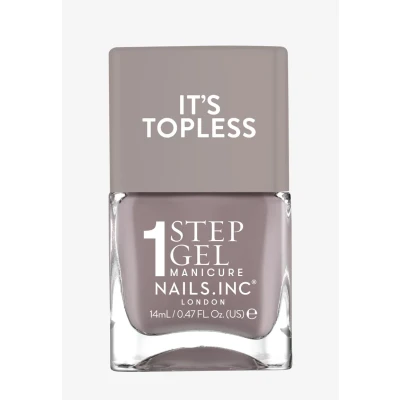Imagen de Nails Inc Topless Megan (gris hongo) Esmalte gel sin UV, 1 paso, hasta 8 días, secado rápido, vegano, 21 free, para niños y adultos, base ni top coat