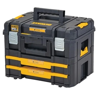 Imagen de DEWALT DWST83395 1 Combo de Maleta multiusos + Cajonera doble TSTAK, Cierres metálicos, Capacidad carga 30Kg, Divisores extraíbles, Conecta módulos TSTAK