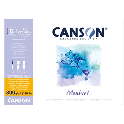 Imagen de Bloc Encolado, A3, 12 Hojas, Canson Montval, Grano Fino 300g