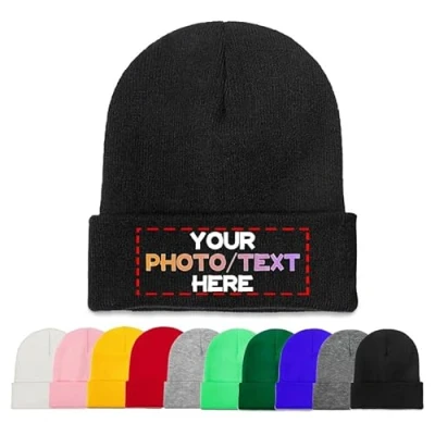 Imagen de Melbrakin Gorro de Punto Personalizado Gorros Invierno Personalizados Agregue su Foto/Texto/Logotipo para Hombres y Mujeres Regalos