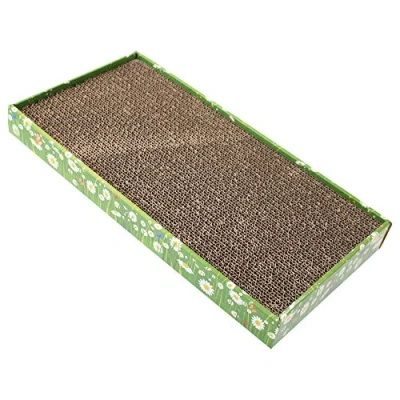Imagen de Croci Árbol de Gato cartón, 2 Capas Reversibles, con Patas Antideslizantes, incluida Bolsa Hierba para Gatos, Estilo Fiori, 45 x 25,5 5 cm