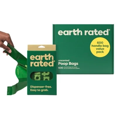 Imagen de Earth Rated Dog Poo Bags with Handles Value Pack, Easy Tie and Guaranteed Leakproof, Unscented, 600 Handle
