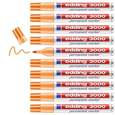 Imagen de edding 3000 marcador permanente naranja claro 10 rotuladores punta redonda 1,5 3 mm indeleble de secado rápido resistente al agua y a los borrones cartón plástico madera metal universal