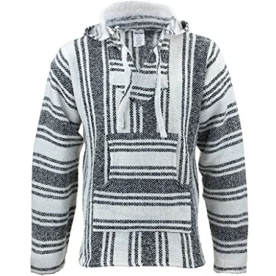 Imagen de Siesta Sudadera hippie mexicana, color blanco y negro, con capucha gris Medium