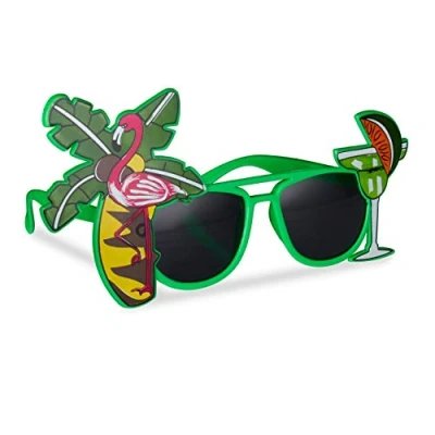 Imagen de Relaxdays Gafas de Fiesta Hawaianas, Diseño Tropical con Cóctel, Flamenco y Palmera, Plástico, Verde, color, (10024246)