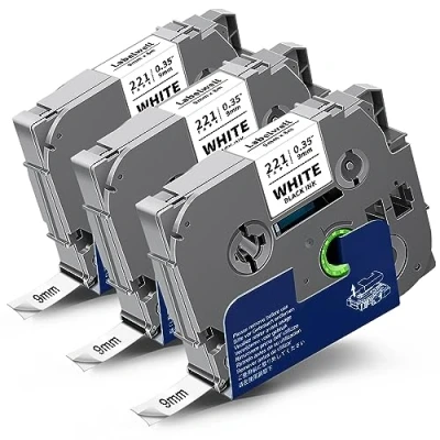Imagen de 3x Labelwell Cinta Etiquetas 9mm Compatible para Brother TZe 221 TZe221 TZ TZ221 Label Tape P touch PT H100LB H105 1000 H101C E550W P750W P700 D400, Negro sobre Blanco