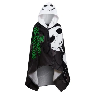 Imagen de Disney Toalla con Capucha de Pesadilla Antes Navidad, Poncho Jack Skellington, Playa 100% algodón, baño para Vestir, Envoltura Nadar