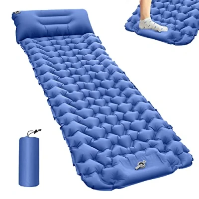 Imagen de Esterilla Camping Inflable, Colchones Autohinchable Portatíl, Plegable Inflabl Acampada Colchoneta con Almohada, Estera para Dormir Impermeable Mochileros,Senderismo,Viajes (Azul)