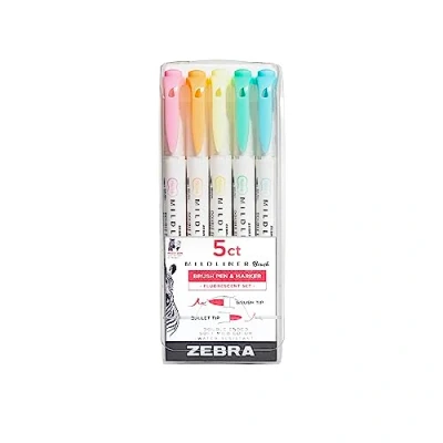 Imagen de Zebra Mildliner Double Ended Brush Pen &amp; Marker 5/Pkg Fluorescent