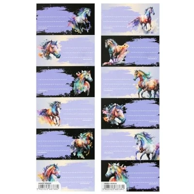 Imagen de Caballos PEGATINAS para cuadernos, nombres de cuadernos escolares, autoadhesivas SET 12 (Caballos)